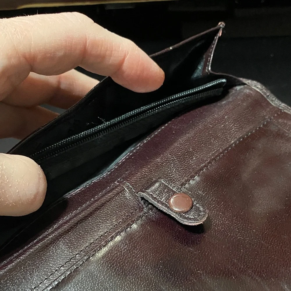 Elegant Carlo Amboldi Dark Brown Leather vintage checkbook wallet